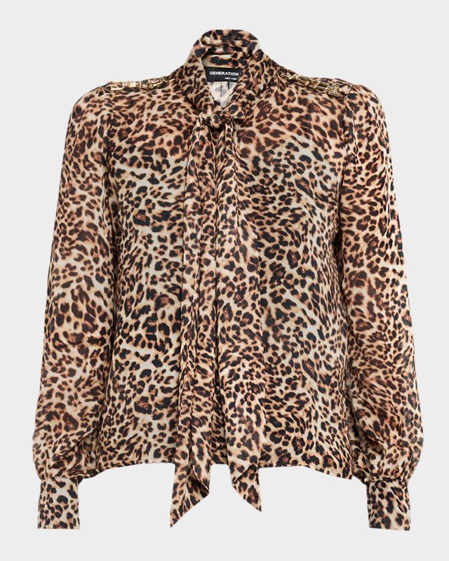 Veralli Leopard Tie-Neck Blouse